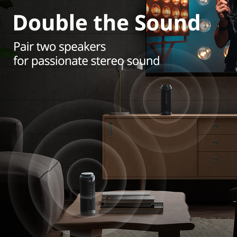Tronsmart T7 Portable Bluetooth Speaker with LED Lights, 30W Output, SoundPulse, TWS, ATS2853, IPX7 Waterproof, Custom Equalizers - Dark Blue