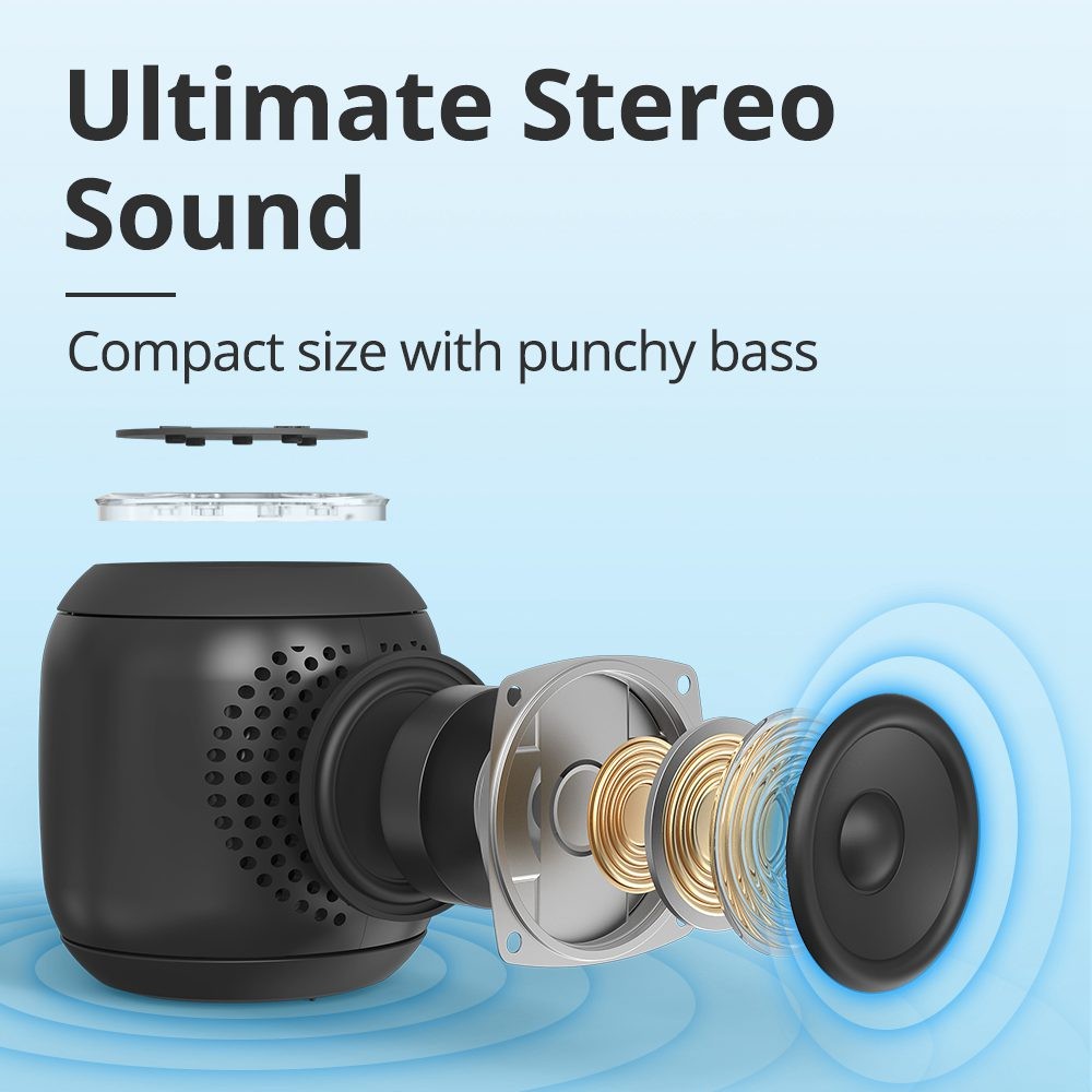 Refurbished Tronsmart T7 Mini 15W Bluetooth Speaker with Light, Waterproof Level 7 - Gray