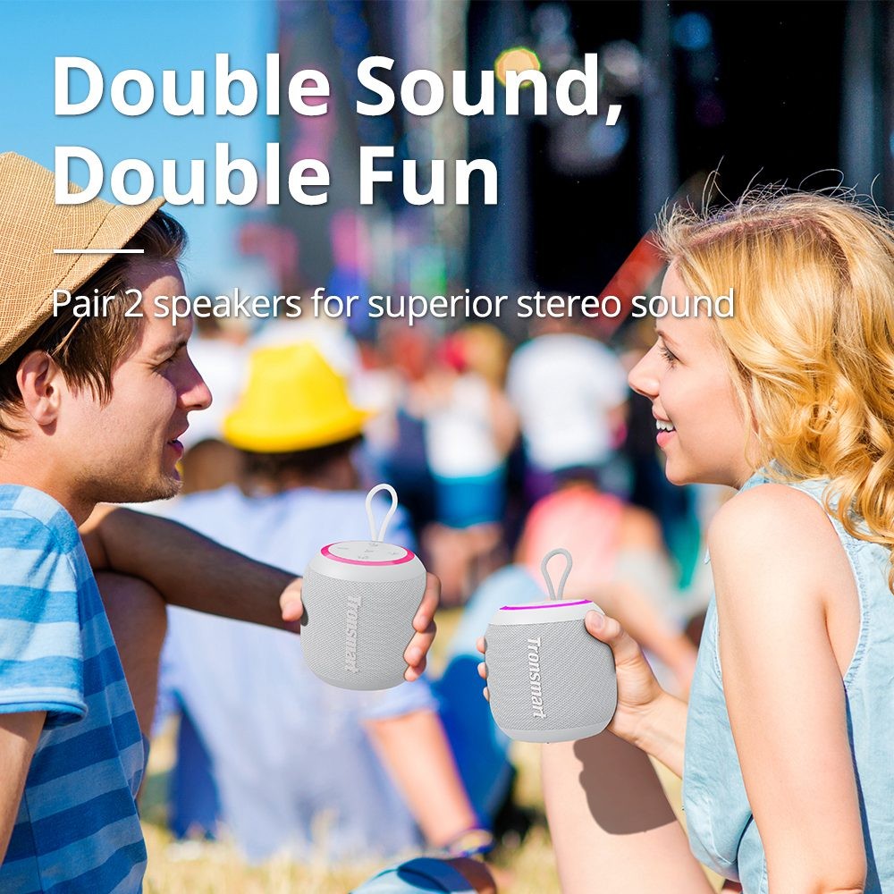 Refurbished Tronsmart T7 Mini 15W Bluetooth Speaker with Light, Waterproof Level 7 - Gray