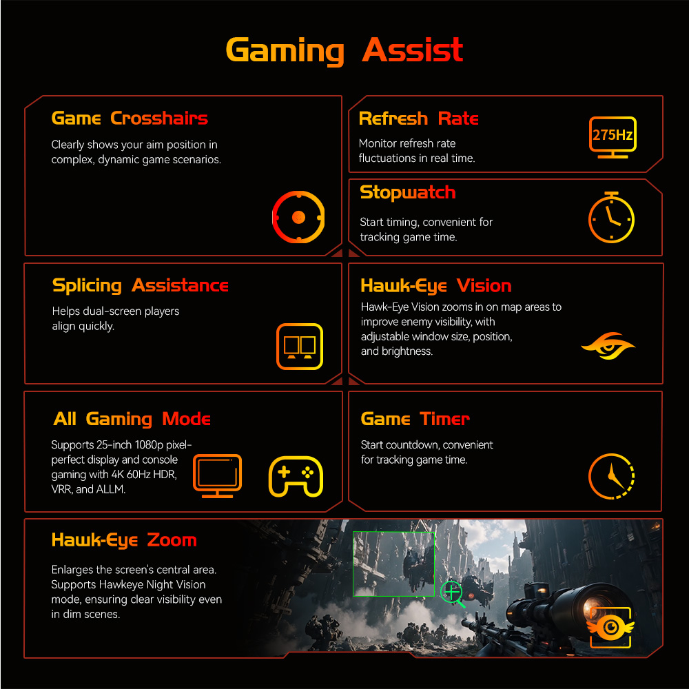 Refurbished TITAN ARMY P276MS Gaming Monitor, 27" QHD 2560×1440 Fast IPS, 275Hz Overclock, 1ms MPRT, HDR1000 1200nits, FreeSync, Game Plus & 15 Scenario Modes, PBP & PIP Split-screen Mode, Low Blue Light & Flicker-Free, Adjustable Tilt Stand