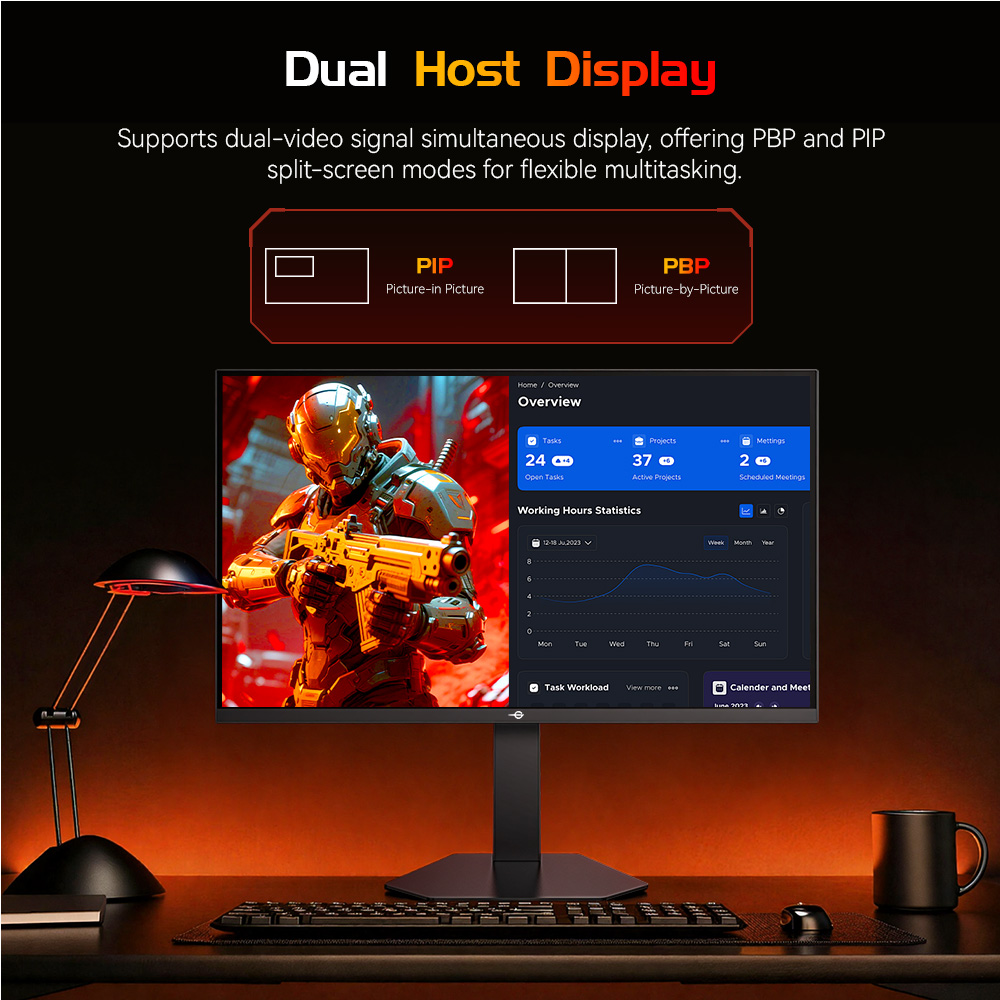 Refurbished TITAN ARMY P276MS Gaming Monitor, 27" QHD 2560×1440 Fast IPS, 275Hz Overclock, 1ms MPRT, HDR1000 1200nits, FreeSync, Game Plus & 15 Scenario Modes, PBP & PIP Split-screen Mode, Low Blue Light & Flicker-Free, Adjustable Tilt Stand