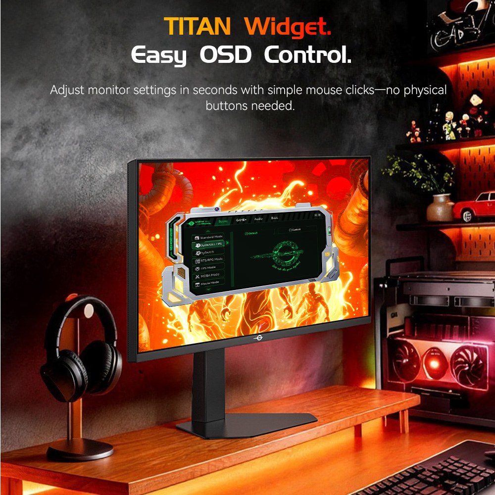 Refurbished TITAN ARMY P276MS Gaming Monitor, 27" QHD 2560×1440 Fast IPS, 275Hz Overclock, 1ms MPRT, HDR1000 1200nits, FreeSync, Game Plus & 15 Scenario Modes, PBP & PIP Split-screen Mode, Low Blue Light & Flicker-Free, Adjustable Tilt Stand