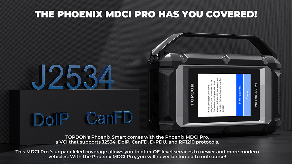 TOPDON Phoenix Smart Car Intelligent Diagnostic Tools with Phoenix MDCI Pro, 4-Core Processor, 10.1-inch HD Touch Screen