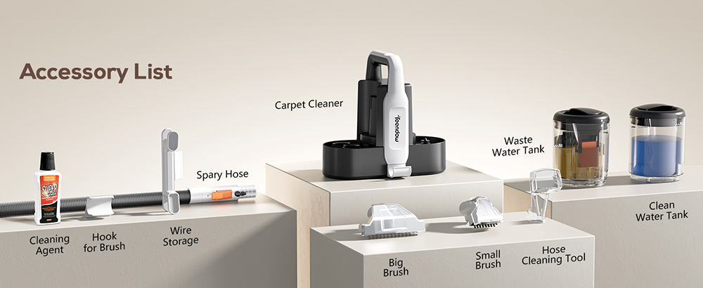 Refurbished Teendow C5 Carpet Cleaner Vacuum, 11KPa Powerful Suction, ≤80dB Low Noise, 1500ml Large Water Tank Capacity
