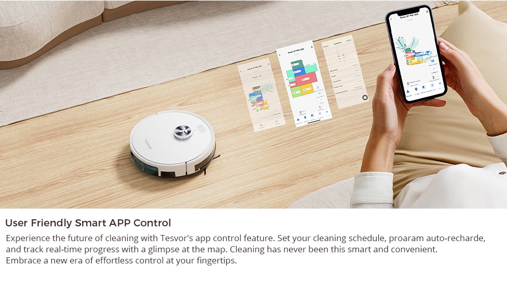 Tesvor S7 Pro AES Robot Vacuum Cleaner with Automatic Empty Station, Mopping Function, 6000Pa Suction, Laser Navigation, 600ml Dustbin, 2.8L Dust Bag, 180Mins Runtime, App Control / Remote Control - White