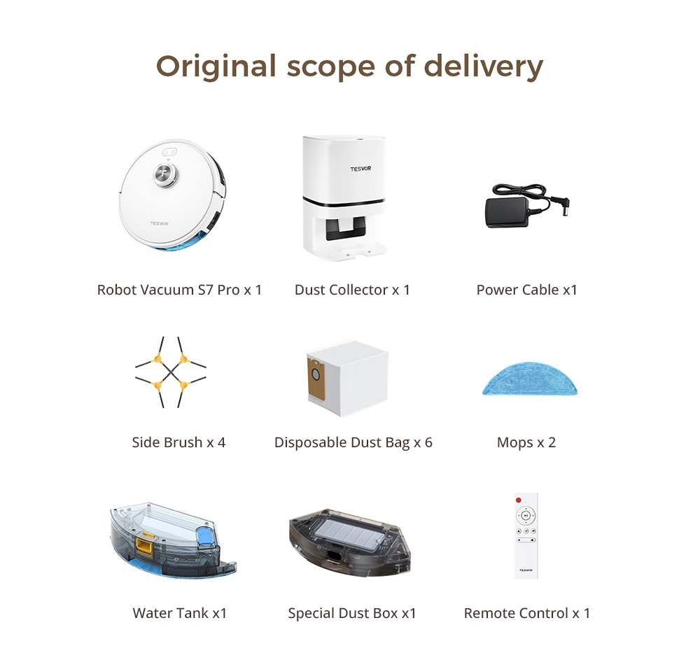 Tesvor S7 Pro AES Robot Vacuum Cleaner with Automatic Empty Station, Mopping Function, 6000Pa Suction, Laser Navigation, 600ml Dustbin, 2.8L Dust Bag, 180Mins Runtime, App Control / Remote Control - White
