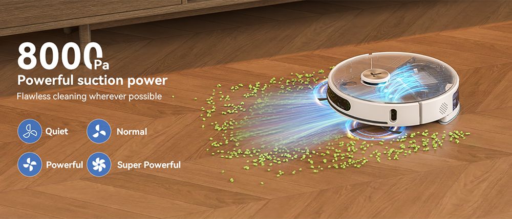 Tesvor S8 Max Robot Vacuum Cleaner, 3-in-1 Vacuum/Sweep/Mop, 8000Pa Super Suction, Up to 180min Runtime, Self-emptying, 2.5L Large Dust Bag, Remote/APP Control, LiDAR Navigation