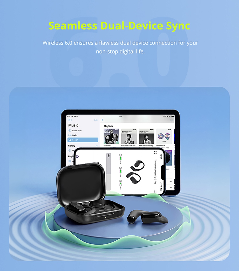 Écouteurs intra-auriculaires ouverts Tronsmart OpenFly 2 Pro, audio haute résolution, haut-parleur de 12 mm, LDAC, réduction de bruit par IA à 4 microphones, jusqu'à 40 h d'autonomie, contrôle via application - Noir obsidien
