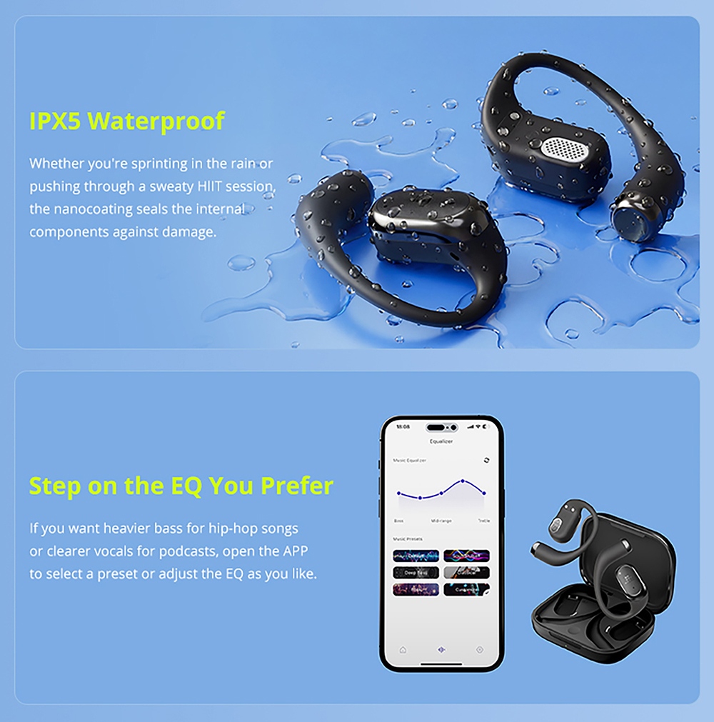 Écouteurs intra-auriculaires ouverts Tronsmart OpenFly 2 Pro, audio haute résolution, haut-parleur de 12 mm, LDAC, réduction de bruit par IA à 4 microphones, jusqu'à 40 h d'autonomie, contrôle via application - Noir obsidien