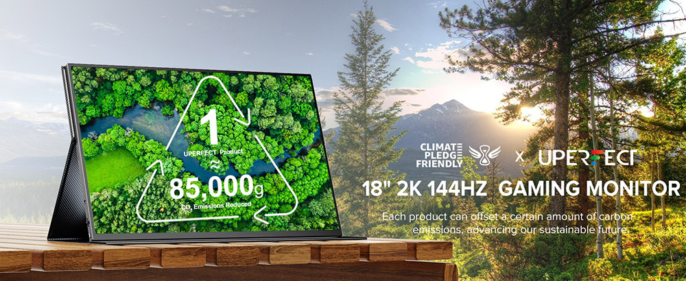 UPERFECT K118 18'' Portable Gaming Monitor, 144Hz Refresh Rate, 2560x1600 IPS Screen, 1000:1 Contrast Ratio, FreeSync, HDR, 100% DCI-P3, Built-in Speaker, 9ms Response Time, Low Blue Light, VESA Mountable, 1*Mini HDMI,1*Type-C, 1*Audio Jack - EU Plug