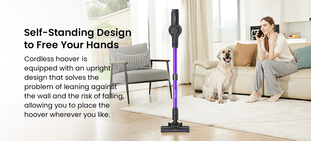 Vactidy V8 Pro Cordless Vacuum Cleaner, 25kPa Powerful Suction, Cyclonic Filtration System, 500ml Dust Cup, LED Touch Display, 180° Rotatable Brush Head, 35min Runtime, Self-Standing Design - EU Plug