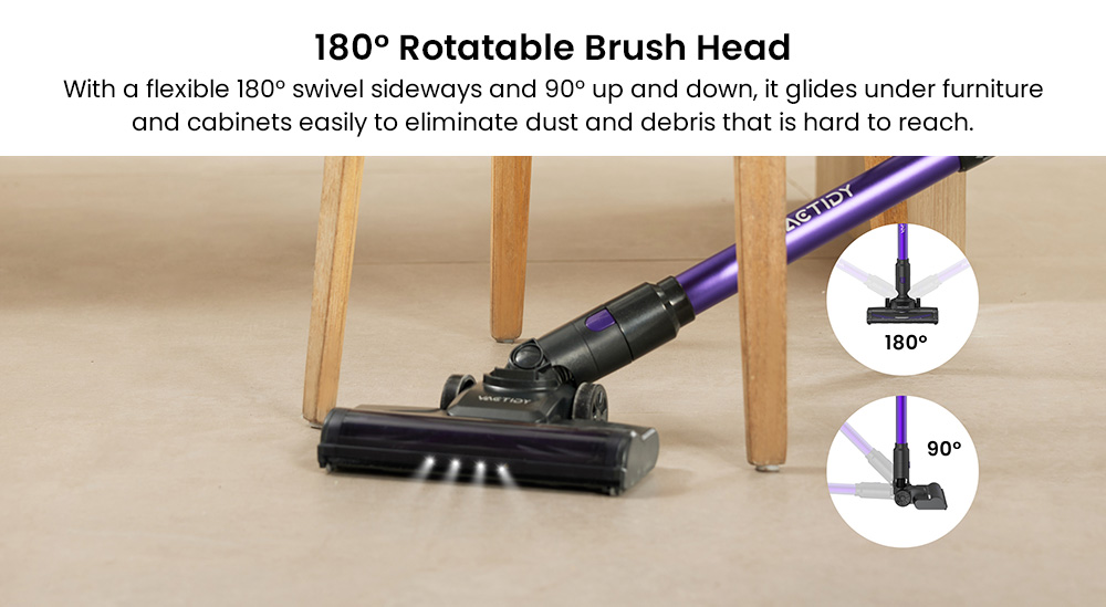 Vactidy V8 Pro Cordless Vacuum Cleaner, 25kPa Powerful Suction, Cyclonic Filtration System, 500ml Dust Cup, LED Touch Display, 180° Rotatable Brush Head, 35min Runtime, Self-Standing Design - EU Plug