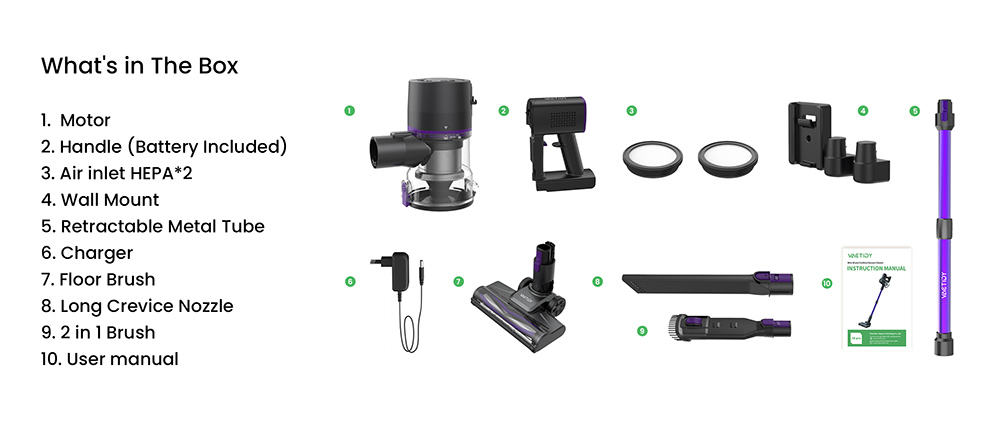 Vactidy V8 Pro Cordless Vacuum Cleaner, 25kPa Powerful Suction, Cyclonic Filtration System, 500ml Dust Cup, LED Touch Display, 180° Rotatable Brush Head, 35min Runtime, Self-Standing Design - EU Plug