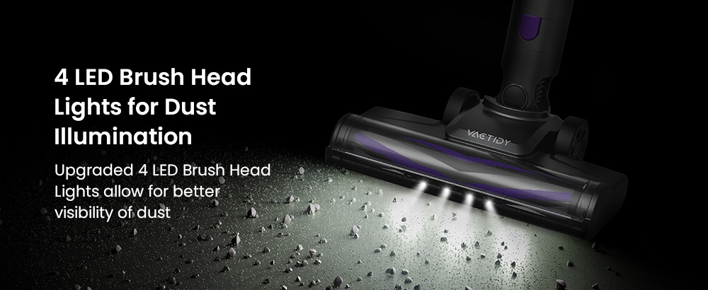 Vactidy V8 Pro Cordless Vacuum Cleaner, 25kPa Powerful Suction, Cyclonic Filtration System, 500ml Dust Cup, LED Touch Display, 180° Rotatable Brush Head, 35min Runtime, Self-Standing Design - EU Plug