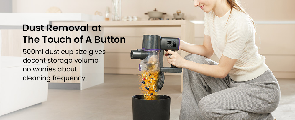 Vactidy V8 Pro Cordless Vacuum Cleaner, 25kPa Powerful Suction, Cyclonic Filtration System, 500ml Dust Cup, LED Touch Display, 180° Rotatable Brush Head, 35min Runtime, Self-Standing Design - EU Plug