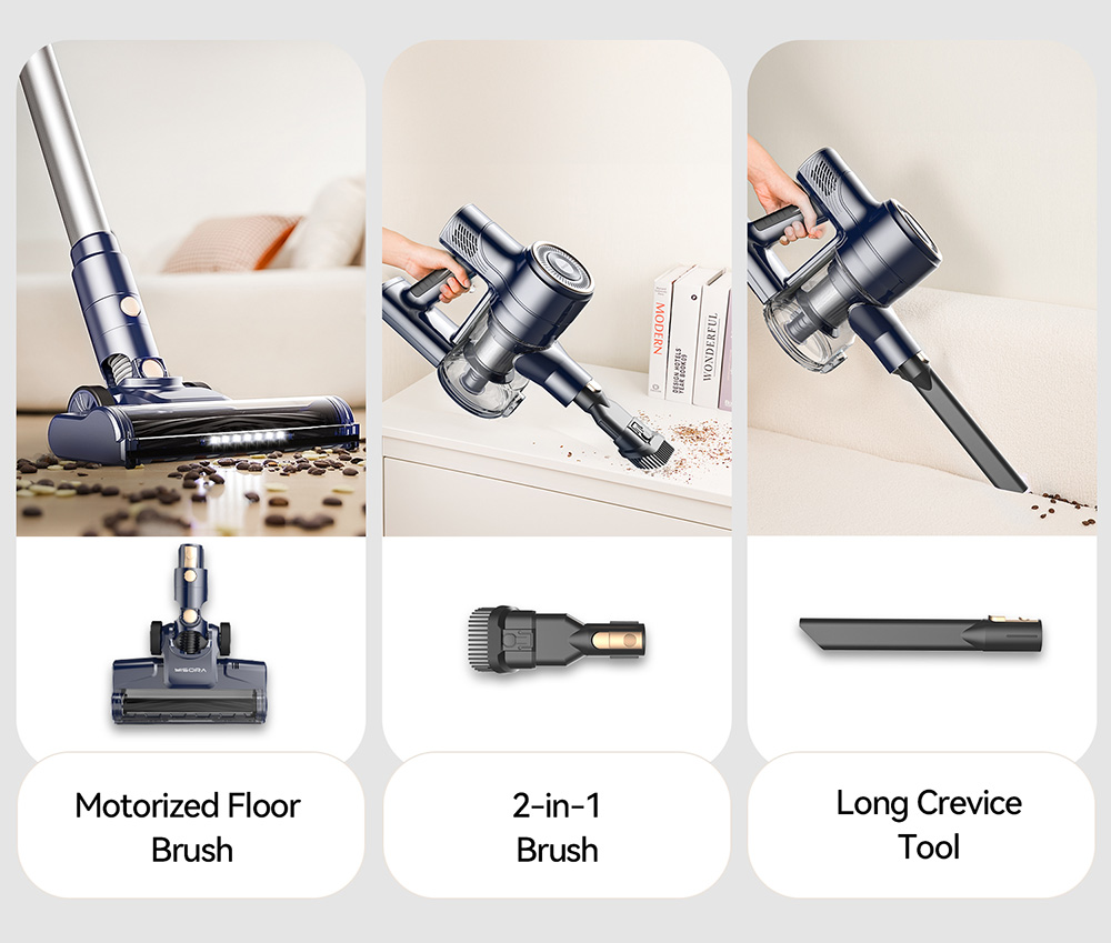 YISORA I8 6 in 1 Corded Stick Vacuum Cleaner, 23kPa Strong Suction Power, 600W Motor, Freestanding & Telescopic Tube, HEPA Filter, 20ft Cable, LED Headlights, 0.8L Dustbin