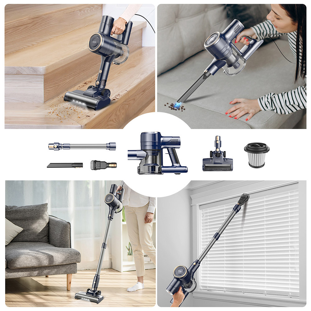 YISORA I8 6 in 1 Corded Stick Vacuum Cleaner, 23kPa Strong Suction Power, 600W Motor, Freestanding & Telescopic Tube, HEPA Filter, 20ft Cable, LED Headlights, 0.8L Dustbin