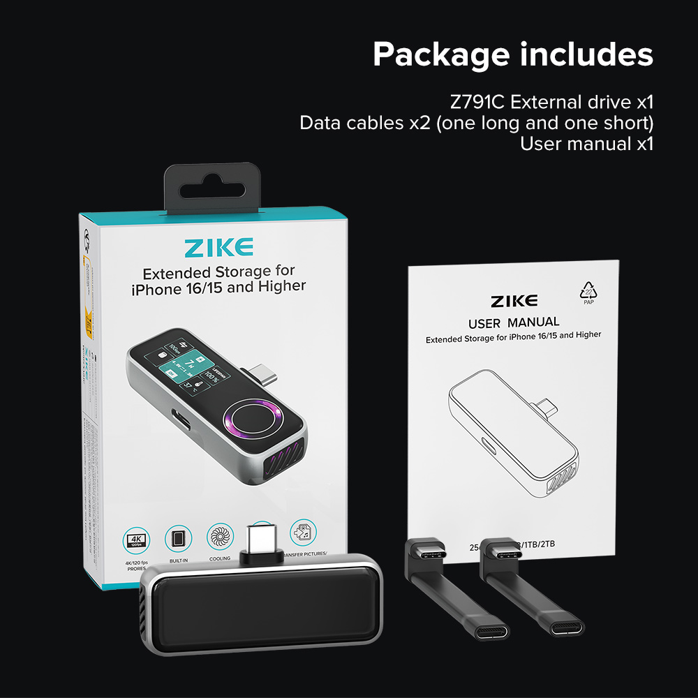 Refurbished ZIKE Z791C USB-C Magnetic Extended Storage for iPhone 16/15 Series - 1TB