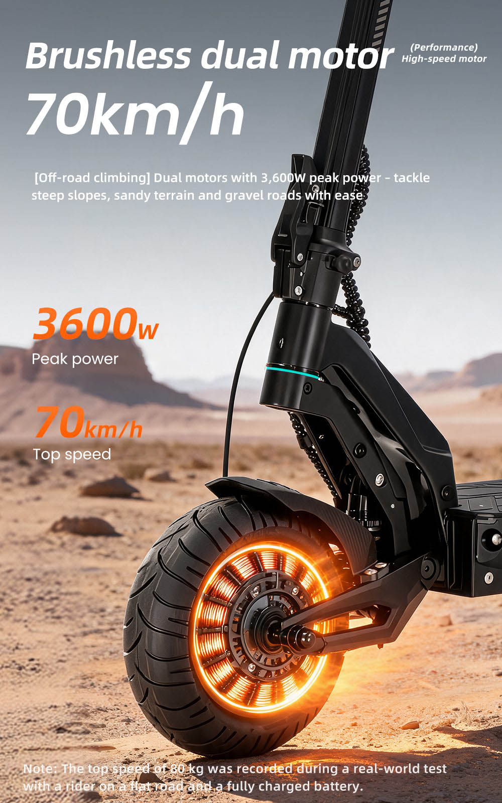 BOYUEDA G6 Foldable Electric Scooter, Dual 1600W Motors, 3600W Peak Power, 70km/h Max Speed, 52V 28Ah Battery, 120km Range, 10-Inch All-Terrain Tires, Type C Suspension, Hydraulic Disc Brakes