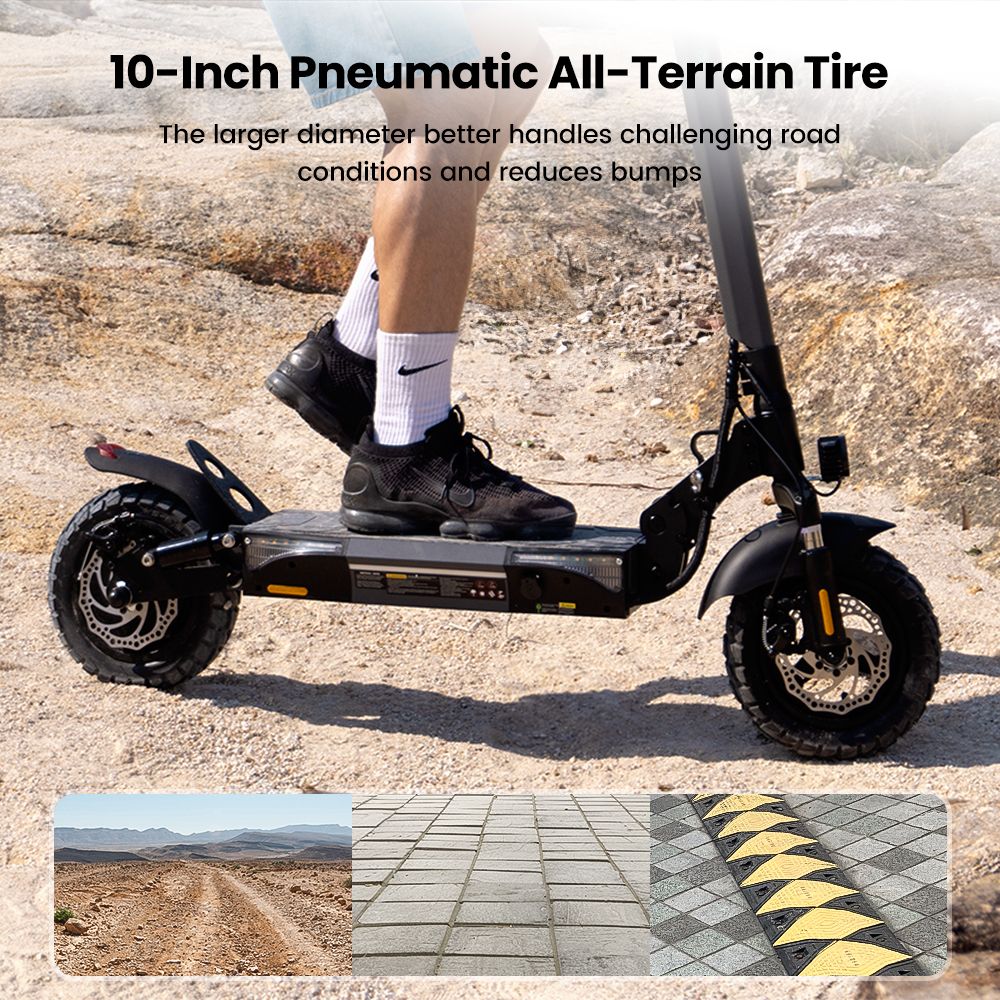 iScooter W9 Electric Scooter, 1000W Motor, 48V 14Ah Battery, 10 inch Tires, 45km/h Max Speed, 45km Range, Front & Rear Disc Brake, Dual Shock Absorption, LCD Display
