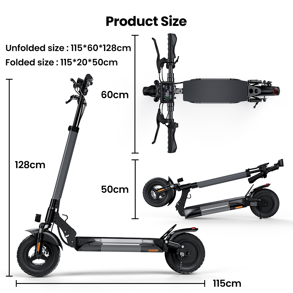 iScooter W9 Electric Scooter, 1000W Motor, 48V 14Ah Battery, 10 inch Tires, 45km/h Max Speed, 45km Range, Front & Rear Disc Brake, Dual Shock Absorption, LCD Display