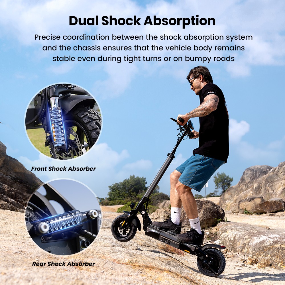 iScooter W9 Electric Scooter, 1000W Motor, 48V 14Ah Battery, 10 inch Tires, 45km/h Max Speed, 45km Range, Front & Rear Disc Brake, Dual Shock Absorption, LCD Display