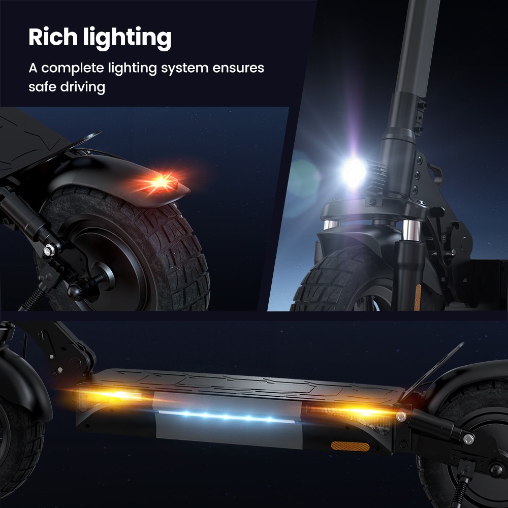 iScooter W9 Electric Scooter, 1000W Motor, 48V 14Ah Battery, 10 inch Tires, 45km/h Max Speed, 45km Range, Front & Rear Disc Brake, Dual Shock Absorption, LCD Display
