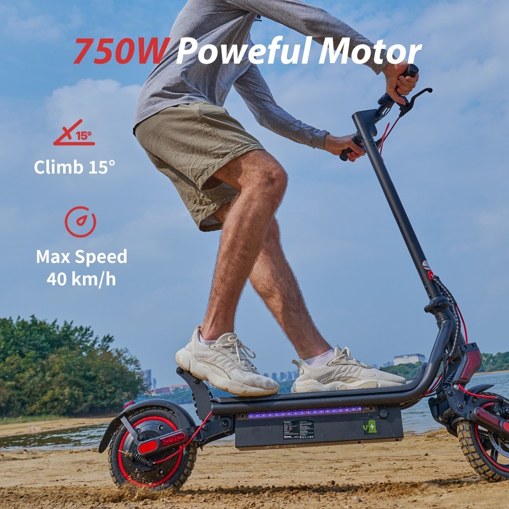 W8 Electric Scooter, 750W Motor, 48V 14Ah Battery, 9.3-inch Tire, 40km Range, Front Disc Brake+Rear Drum Brake, Dual Shock Absorption, Turn signals Taillights and Body ambient lighting, App Control
