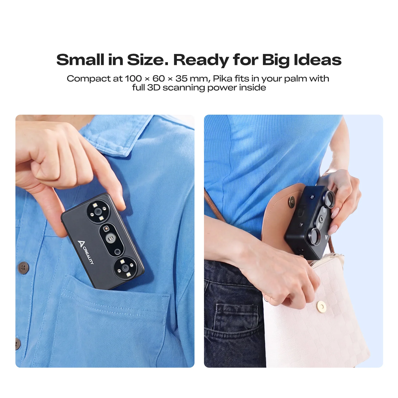 Creality Pika Portable 3D Scanner, 7-Line Blue Laser & NIR Structured Light, 0.03mm Accuracy, 110FPS, 3-inch Touchscreen, Wi-Fi 6 - Black