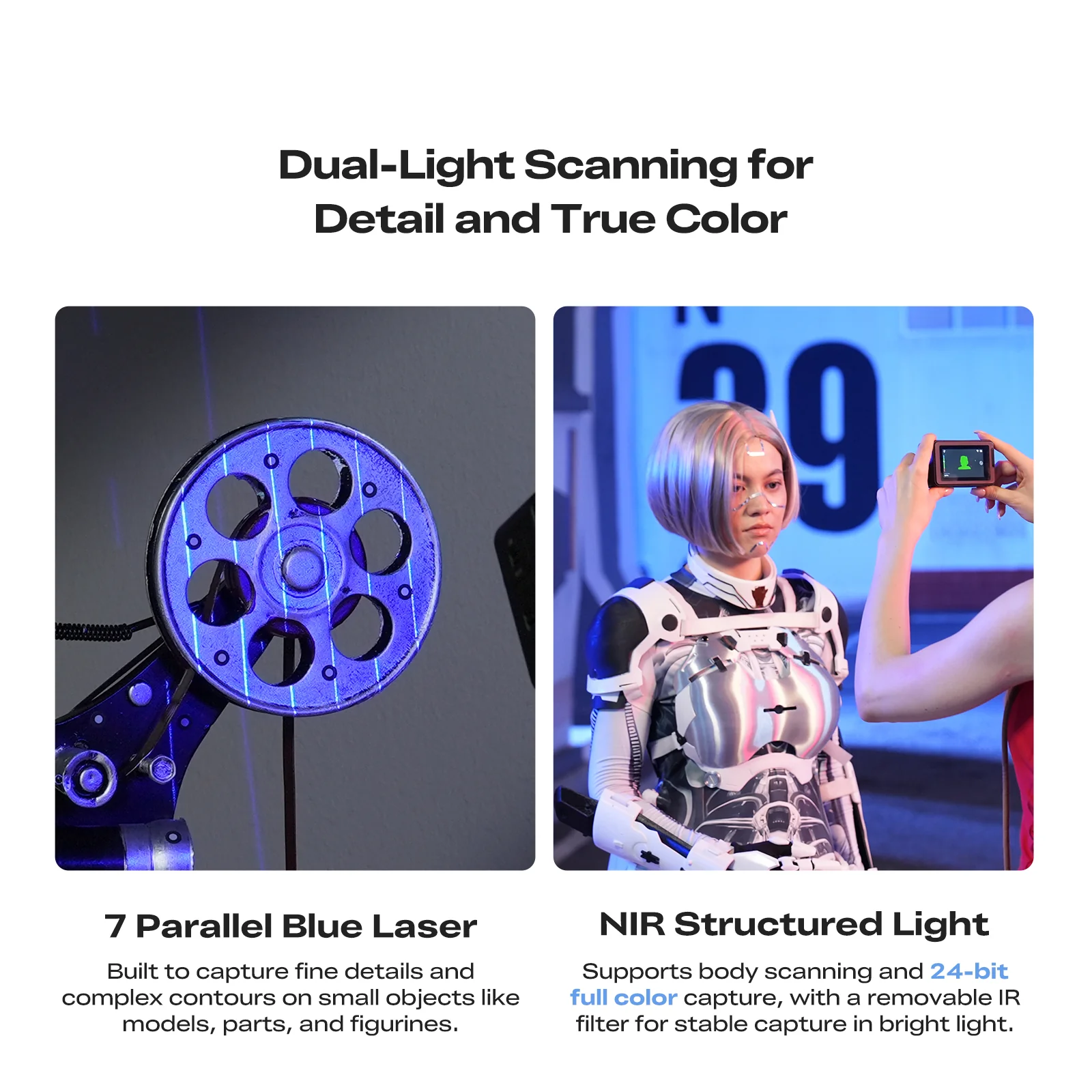 Creality Pika Portable 3D Scanner, 7-Line Blue Laser & NIR Structured Light, 0.03mm Accuracy, 110FPS, 3-inch Touchscreen, Wi-Fi 6 - Black