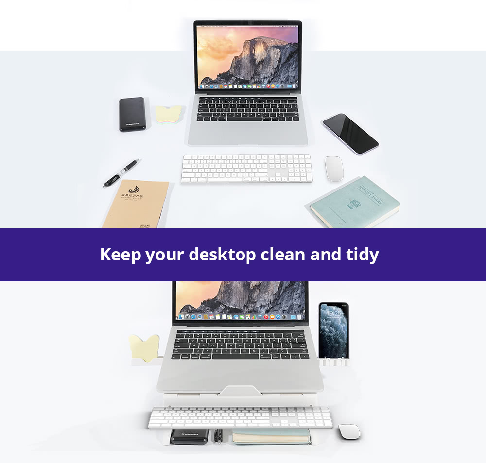 Tronsmart D07 Foldable Laptop Stand, 9-Level Height & Angle Adjustment, 10kg Load Capacity, Ventilated Cooling Design, Dual Phone Holders, for 10–17-Inch Laptops & Tablets - White