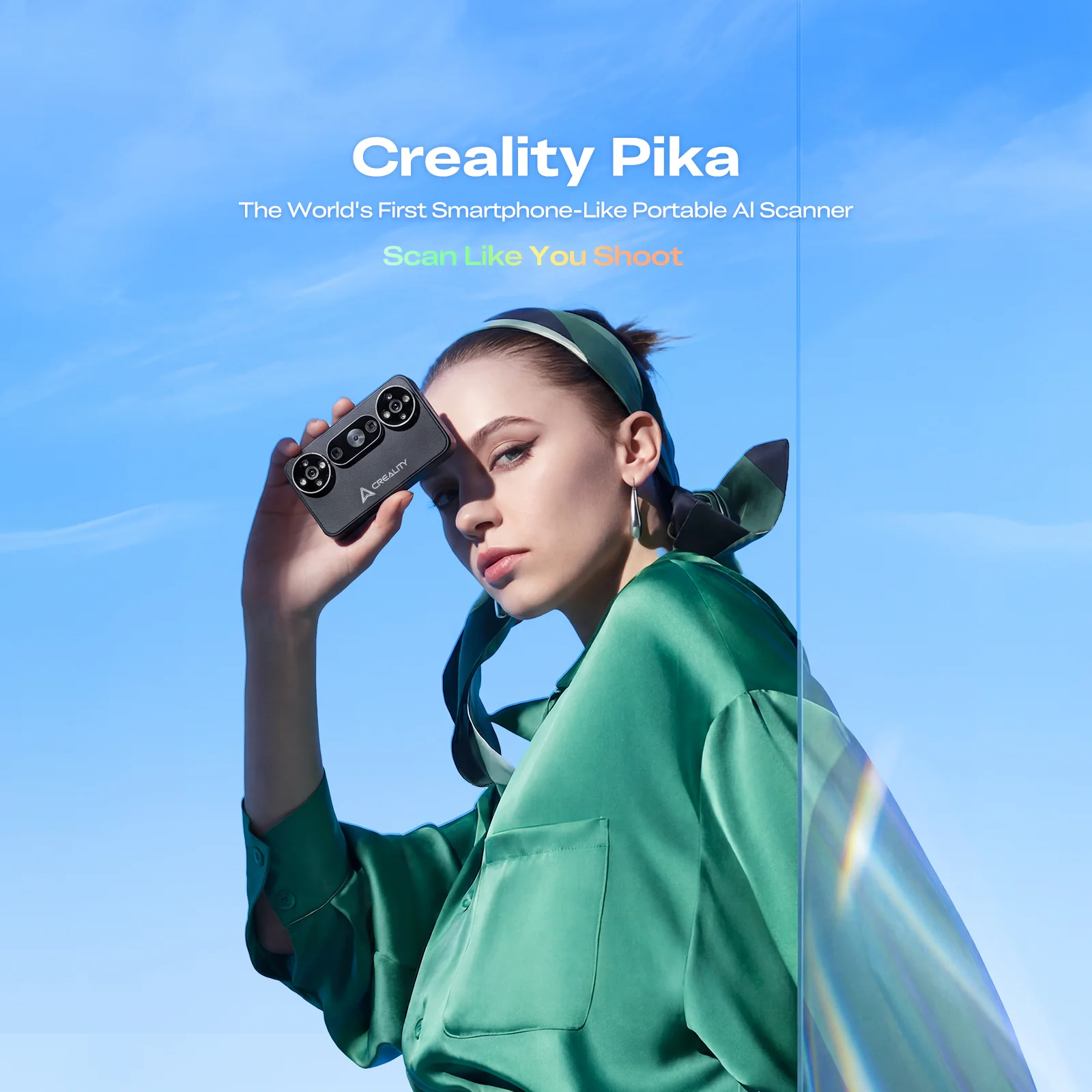 Creality Pika Portable 3D Scanner, 7-Line Blue Laser & NIR Structured Light, 0.03mm Accuracy, 110FPS, 3-inch Touchscreen, Wi-Fi 6 - Black