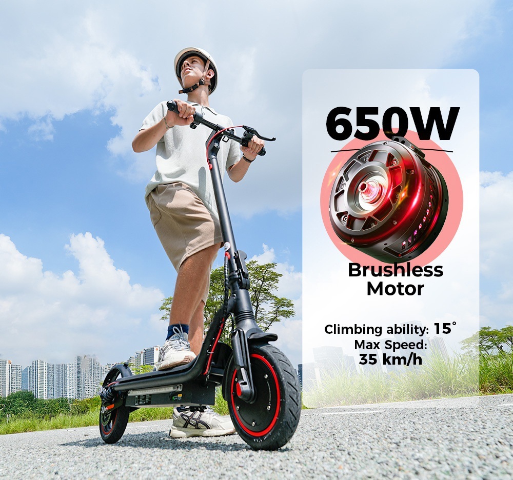 W7 Electric Scooter, 650W Motor, 42V 10.5AH Battery, 8.5 inch Inflatable Tire, 35km/h Max Speed, 30km Range, Disc Brake, Dual Shock Absorption, APP Control