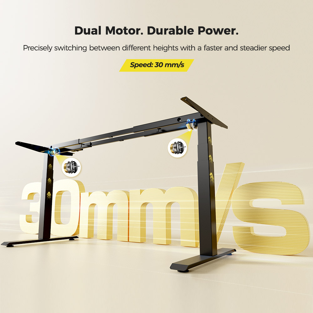 Refurbished ACGAM JSZ-3 Dual-motor 3-Stage Electric Adjustable Standing Desk Frame, Heavy Duty 264lbs Load Capacity, for Home Office, Black - EU Plug