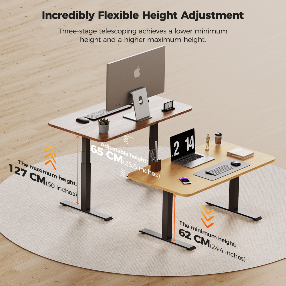 Refurbished ACGAM JSZ-3 Dual-motor 3-Stage Electric Adjustable Standing Desk Frame, Heavy Duty 264lbs Load Capacity, for Home Office, Black - EU Plug