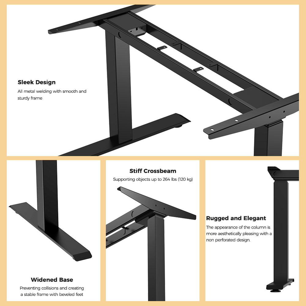 Refurbished ACGAM JSZ-3 Dual-motor 3-Stage Electric Adjustable Standing Desk Frame, Heavy Duty 264lbs Load Capacity, for Home Office, Black - EU Plug