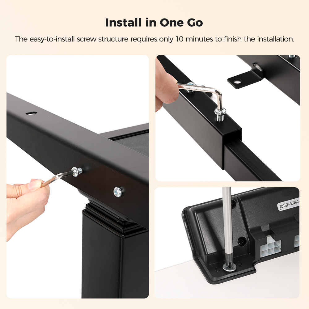 Refurbished ACGAM JSZ-3 Dual-motor 3-Stage Electric Adjustable Standing Desk Frame, Heavy Duty 264lbs Load Capacity, for Home Office, Black - EU Plug