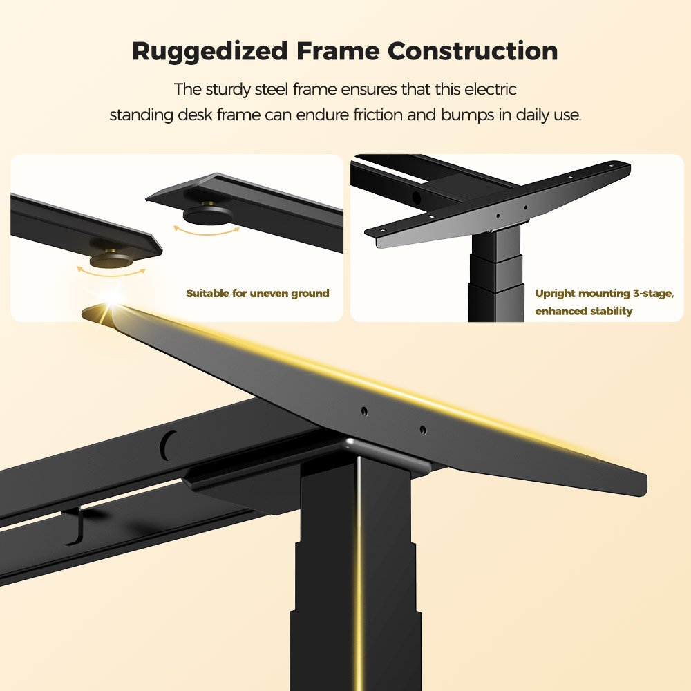 Refurbished ACGAM JSZ-3 Dual-motor 3-Stage Electric Adjustable Standing Desk Frame, Heavy Duty 264lbs Load Capacity, for Home Office, Black - EU Plug