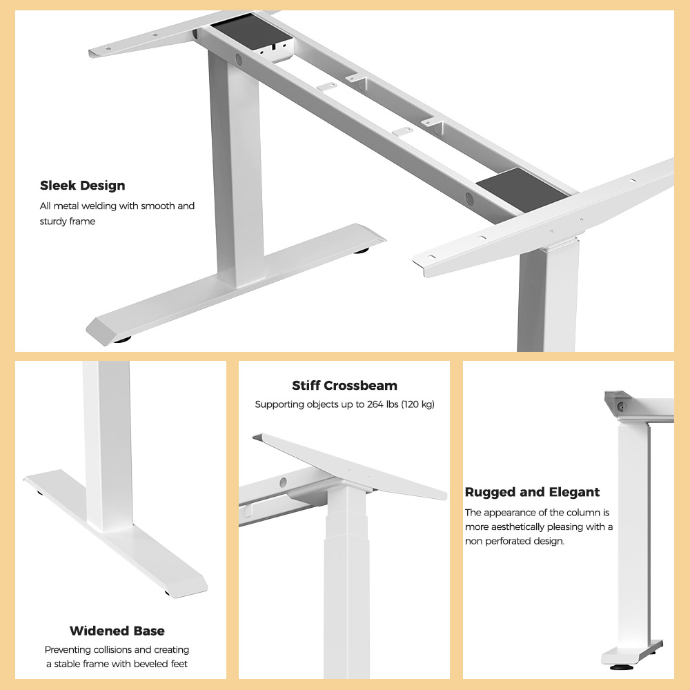 Refurbished ACGAM JSZ-3 Dual-motor 3-Stage Electric Adjustable Standing Desk Frame, Heavy Duty 264lbs Load Capacity, for Home Office, White - EU Plug