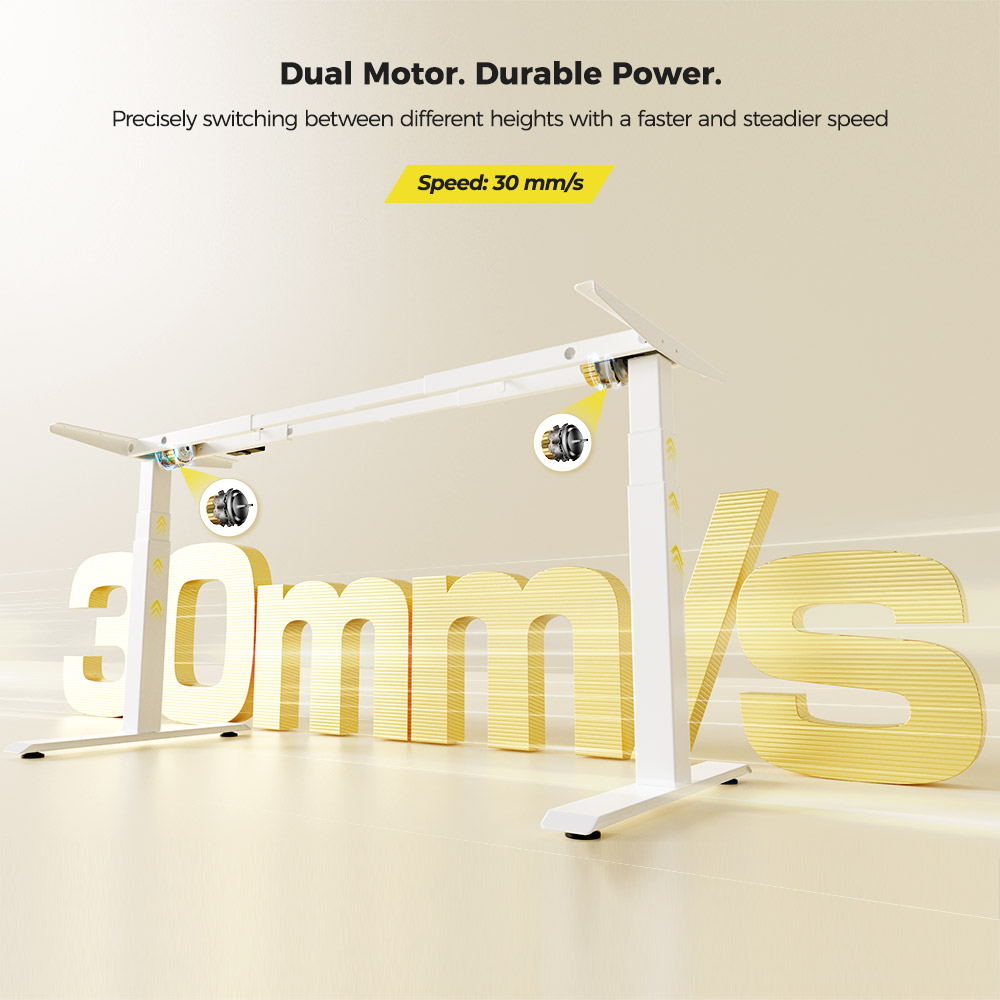 Refurbished ACGAM JSZ-3 Dual-motor 3-Stage Electric Adjustable Standing Desk Frame, Heavy Duty 264lbs Load Capacity, for Home Office, White - EU Plug