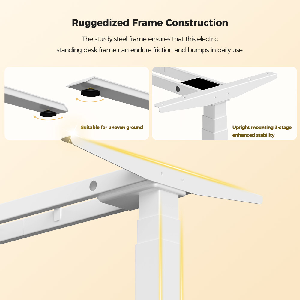 Refurbished ACGAM JSZ-3 Dual-motor 3-Stage Electric Adjustable Standing Desk Frame, Heavy Duty 264lbs Load Capacity, for Home Office, White - EU Plug
