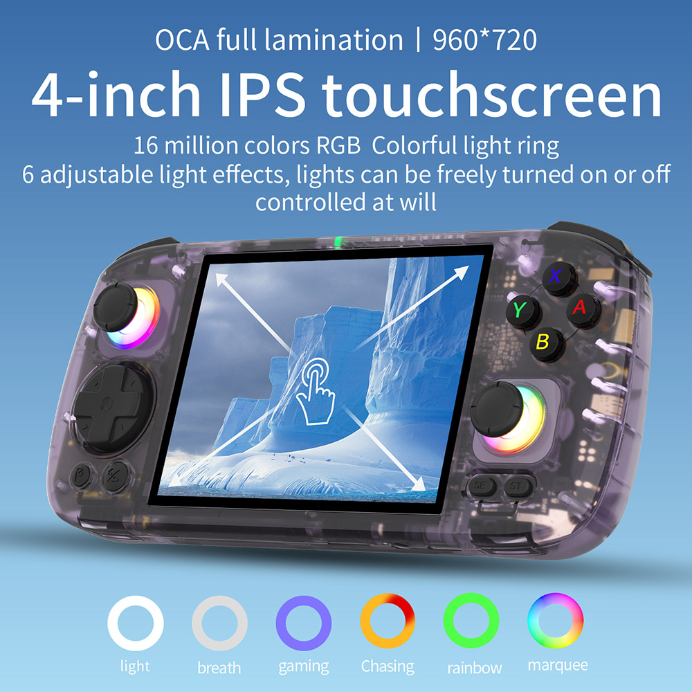 Refurbished ANBERNIC RG 406H Game Console, Android 13, 4-inch 960*720 IPS Screen, Unisoc T820 Processor 8 Cores, 8GB LPDDR4X RAM 128GB UFS2.2 Storage, 256GB TF Card 9000+ Games, 3D Hall Joystick, Hall Trigger, 7 Hours Autonomy - Transparent Purple