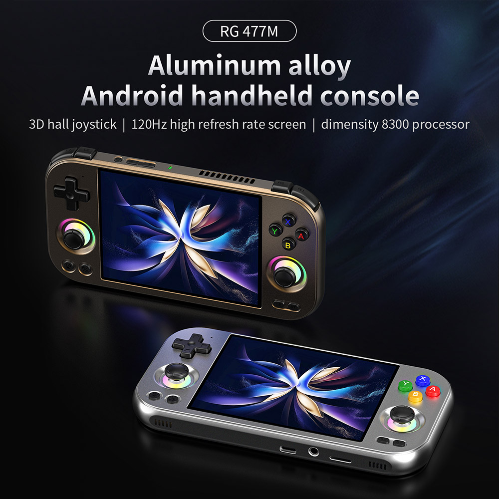 Refurbished ANBERNIC RG 477M AI Game Console, Android 14, 12GB RAM 256GB Storage, 4.7 inch 1280×960 LTPS Touchscreen, 120Hz Refresh Rate, WiFi 6E Bluetooth 5.3, 3D Hall joystick, 7 Hours of Playtime - Silver Blade