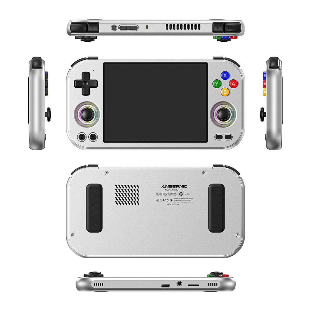 Refurbished ANBERNIC RG 477M AI Game Console, Android 14, 12GB RAM 256GB Storage, 4.7 inch 1280×960 LTPS Touchscreen, 120Hz Refresh Rate, WiFi 6E Bluetooth 5.3, 3D Hall joystick, 7 Hours of Playtime - Silver Blade