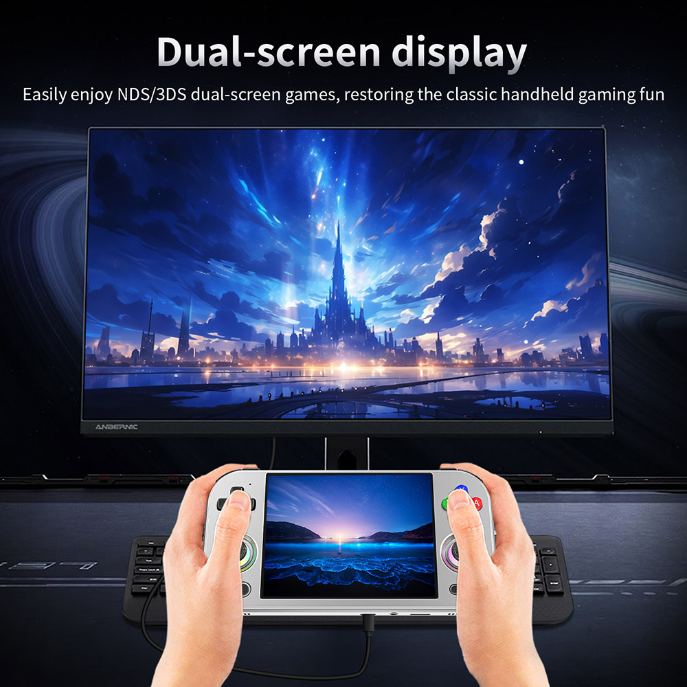 Refurbished ANBERNIC RG 477M AI Game Console, Android 14, 12GB RAM 256GB Storage, 4.7 inch 1280×960 LTPS Touchscreen, 120Hz Refresh Rate, WiFi 6E Bluetooth 5.3, 3D Hall joystick, 7 Hours of Playtime - Silver Blade