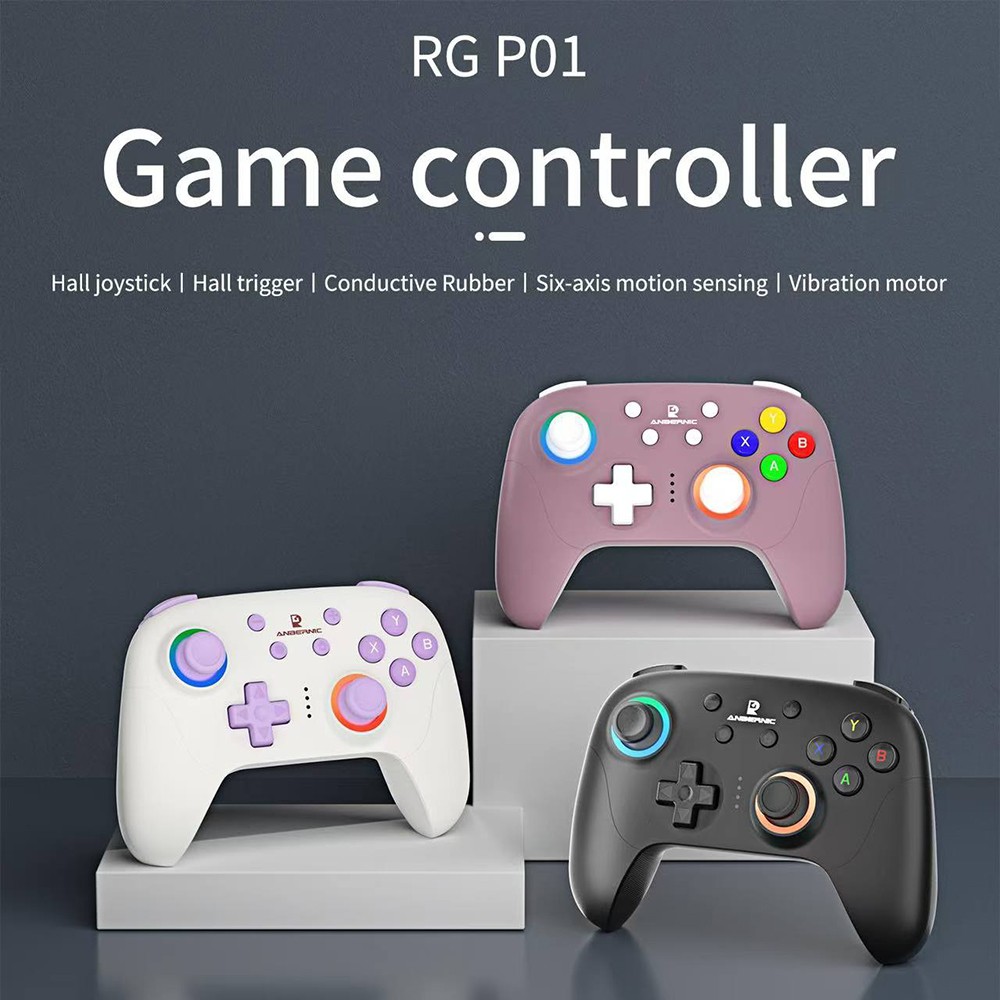Refurbished ANBERNIC RG P01 Game Controller, Hall Effect Triggers & Joystick, Six-axis Gyroscope, Bluetooth/2.4G Wireless/ Wired Connection, 9 Hours Autonomy, Compatible with PC, Switch, Android, iOS, Steam - Black