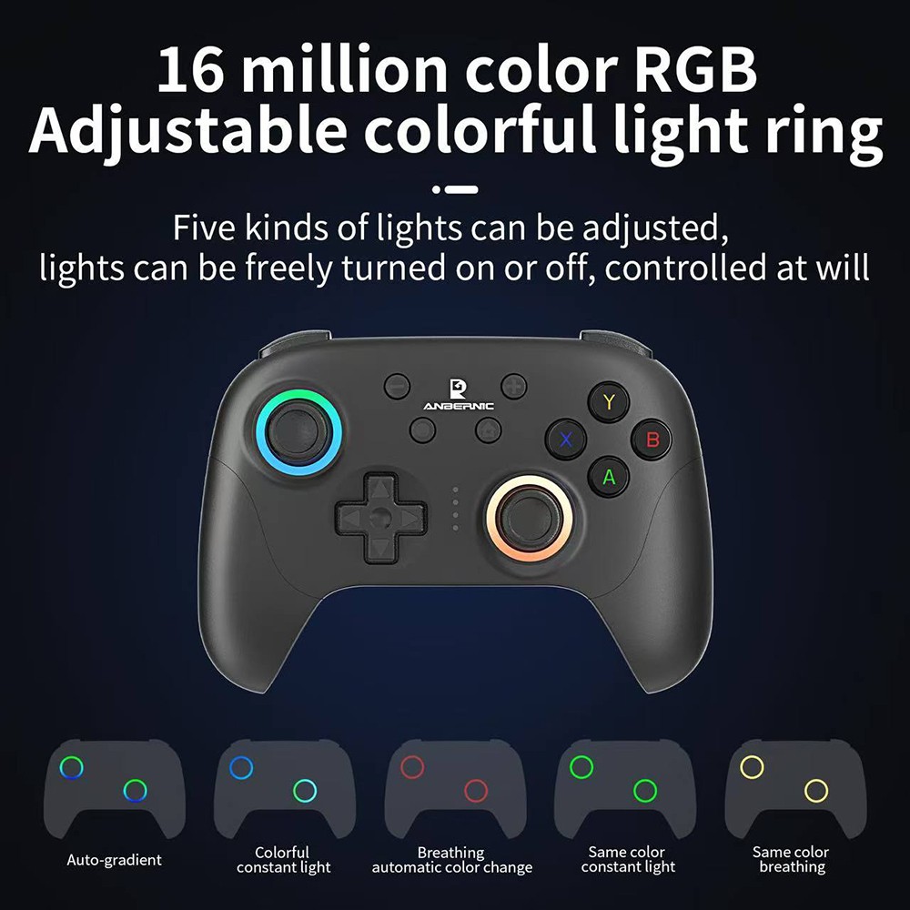 Refurbished ANBERNIC RG P01 Game Controller, Hall Effect Triggers & Joystick, Six-axis Gyroscope, Bluetooth/2.4G Wireless/ Wired Connection, 9 Hours Autonomy, Compatible with PC, Switch, Android, iOS, Steam - Black