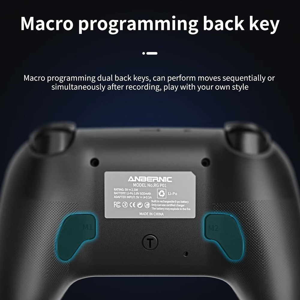 Refurbished ANBERNIC RG P01 Game Controller, Hall Effect Triggers & Joystick, Six-axis Gyroscope, Bluetooth/2.4G Wireless/ Wired Connection, 9 Hours Autonomy, Compatible with PC, Switch, Android, iOS, Steam - Black