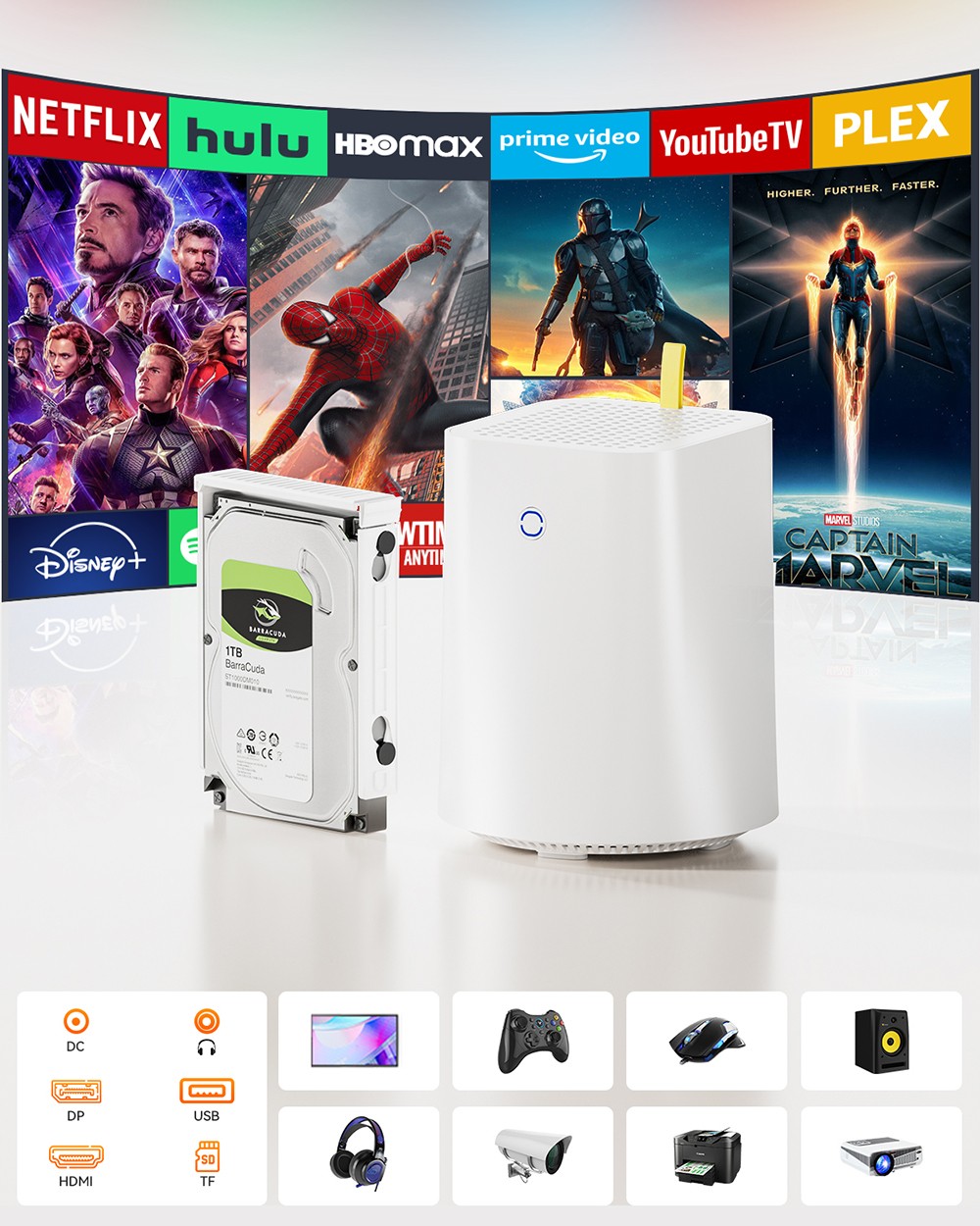 Refurbished AOOSTAR R7 Mini PC, AMD Ryzen 7 5825U 8 Cores 4.5GHz, 32GB DDR4 RAM 1TB SSD, HDMI+DP+Type-C Triple 4K Display, WiFi 6 Bluetooth 5.2, 2*USB3.0 2*USB2.0 2*2.5G RJ45 Ports 1*3.5mm Audio Jack, Dual-fan Cooling - EU Plug