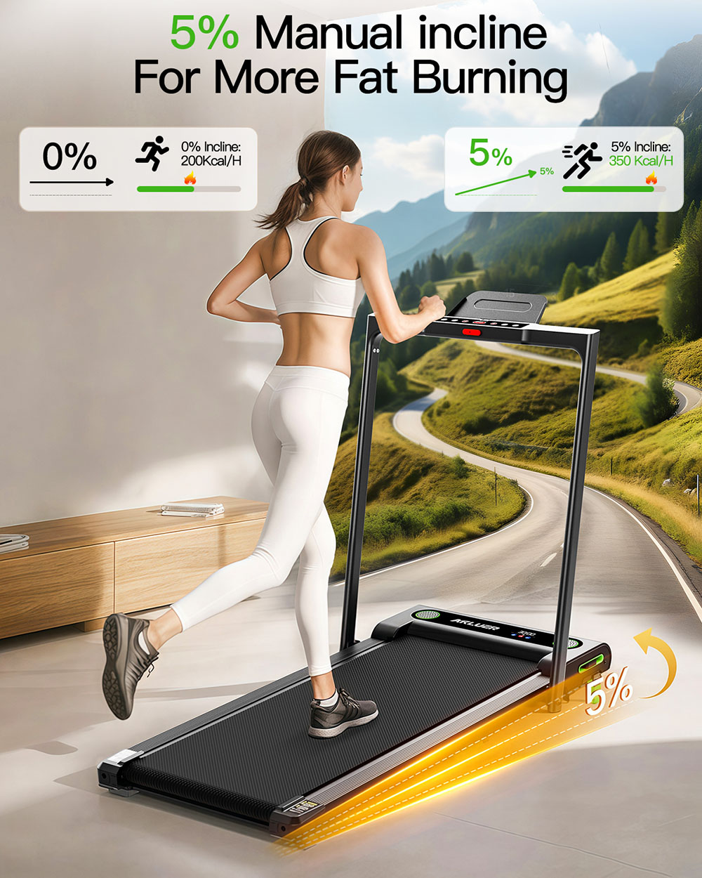 Refurbished Akluer 480L-B Incline Walking Pad with Foldable Handle, 2.5HP Quiet Motor, LED Screen & Remote Control, 150kg Max Capacity, Anti-slip Belt